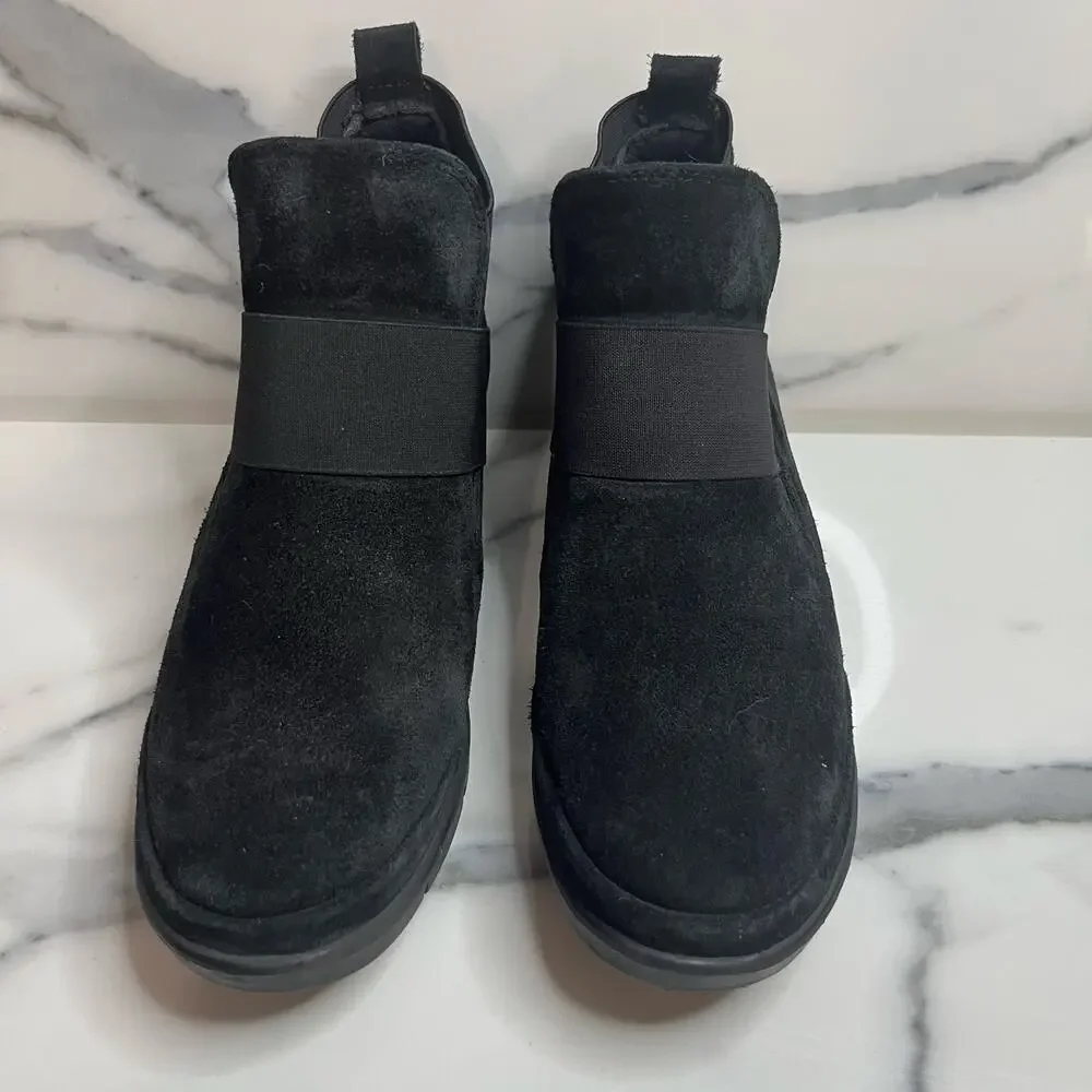Bjorndal 302849 Women's Black Leather Pull-On Comfort Wedge Pam Boots Sz 8